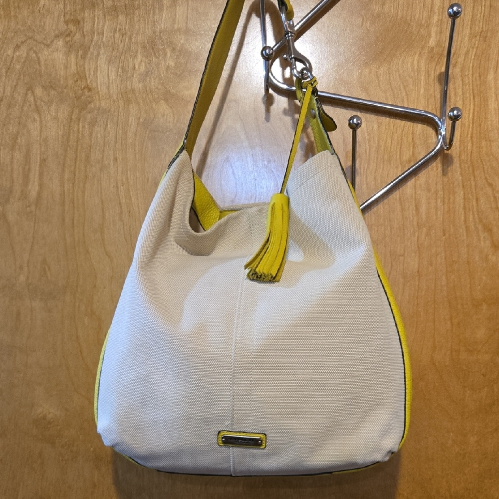 Coach Avery Hobo Lemon Yellow Leather Trim Bag